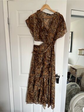 Zara Brown Animal-Print Wrap Maxi Dress